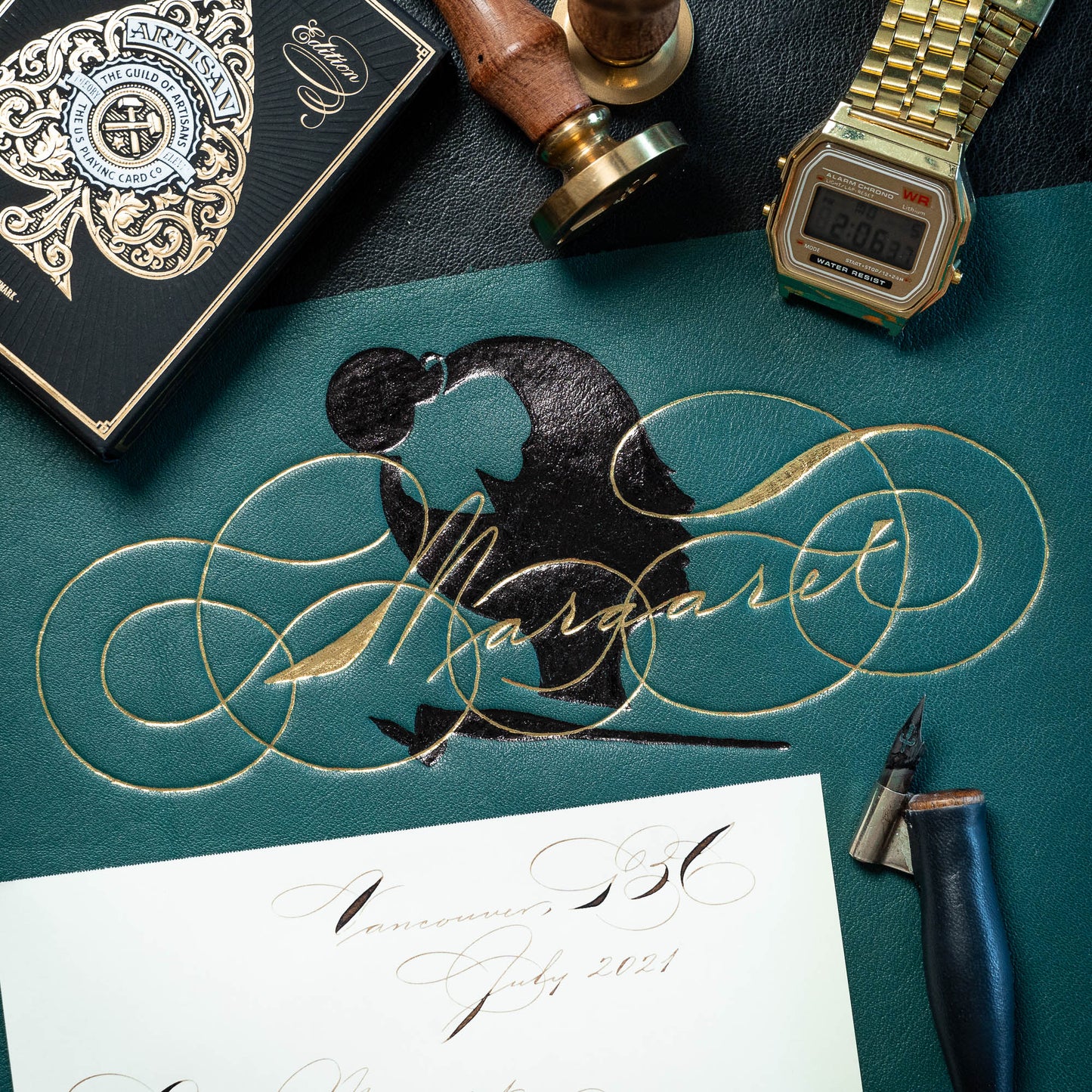 Turquoise Desktop Leather Blotter